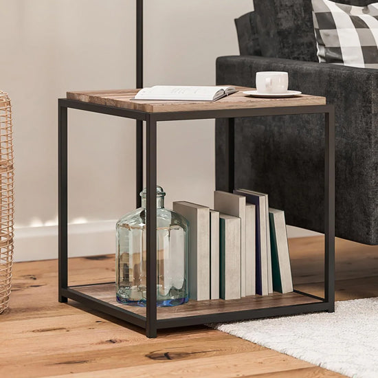 Quincy Wooden End Table In Weathered Oak