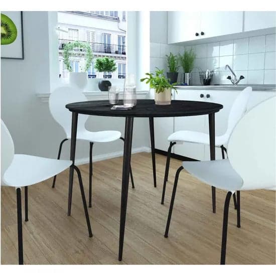 Monza Round Wooden Dining Table In Black