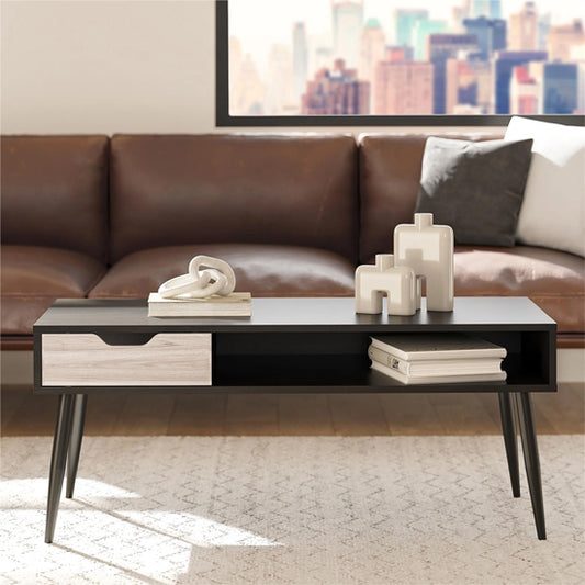 Copley Wooden Coffee Table With 1 Drawer In Black Oak