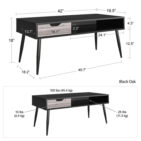 Copley Wooden Coffee Table With 1 Drawer In Black Oak