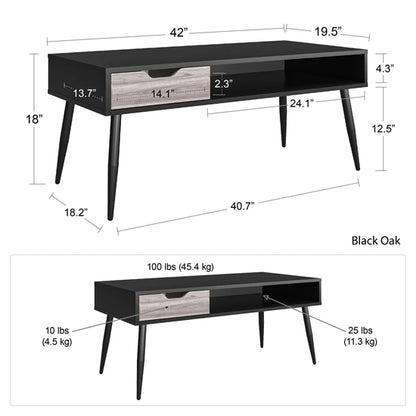 Copley Wooden Coffee Table With 1 Drawer In Black Oak