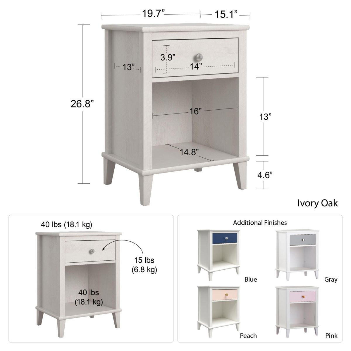 Monarch Hill Poppy Wooden Bedside Cabinet With 1 Drawer In Grey