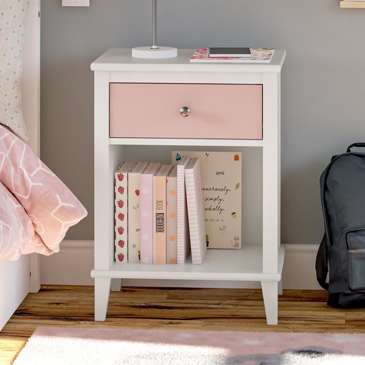 Monarch Hill Poppy Wooden Bedside Cabinet With 1 Drawer In Pink