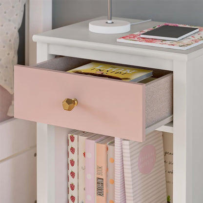 Monarch Hill Poppy Wooden Bedside Cabinet With 1 Drawer In Pink