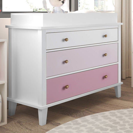 Monarch Hill Poppy Wooden Chest Of 3 Drawers With Changing Table In Pink