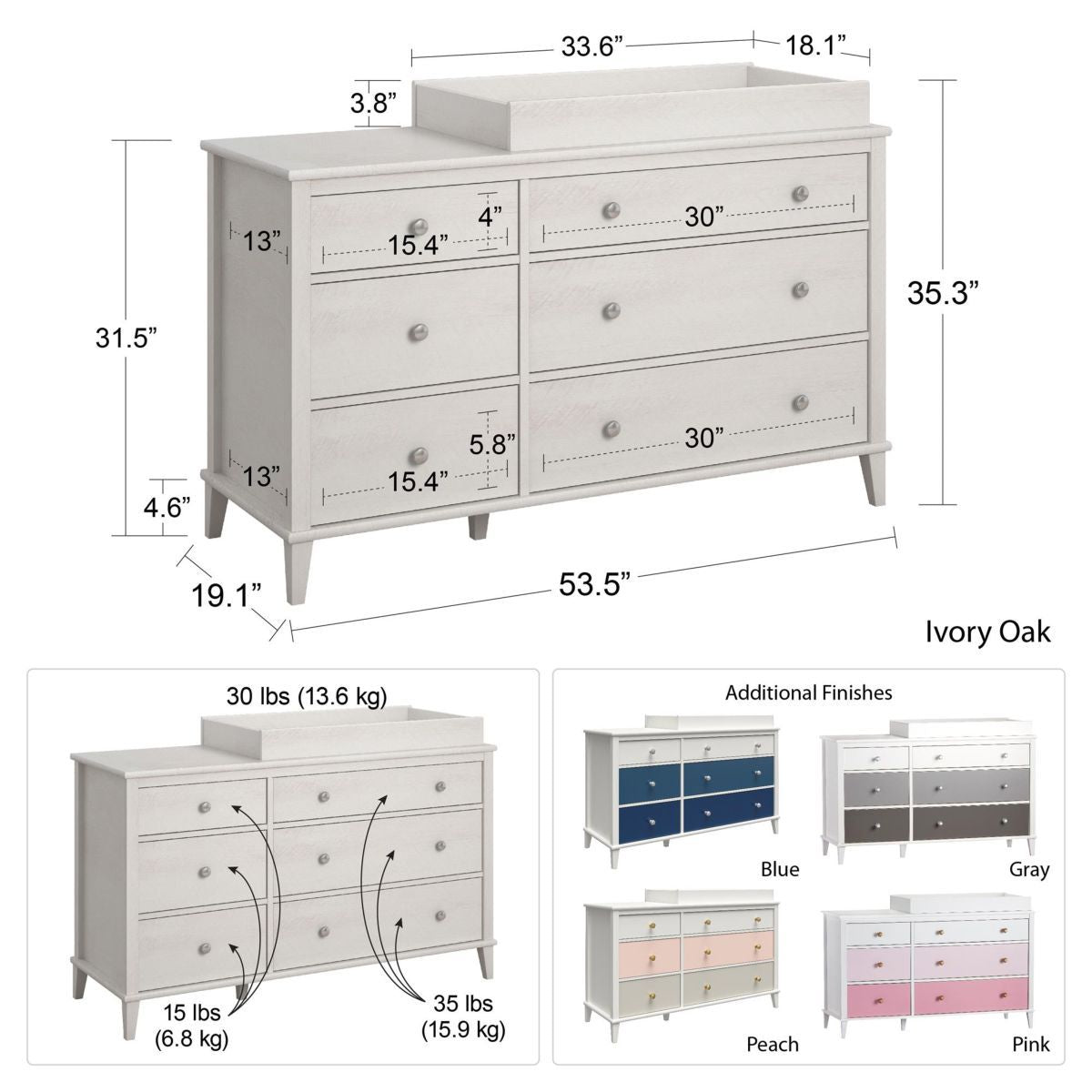 Monarch Hill Poppy Wooden Chest Of 6 Drawers With Changing Table In Grey