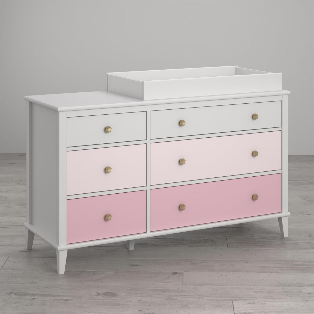 Monarch Hill Poppy Wooden Chest Of 6 Drawers With Changing Table In Pink