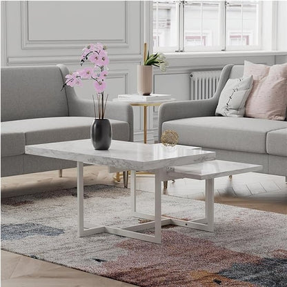Brielle Wooden Coffee Table In White Faux Marble Effect