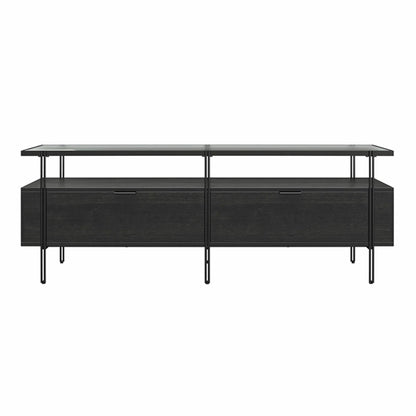 Wainwright Glass TV Stand With 2 Drawers In Black Oak