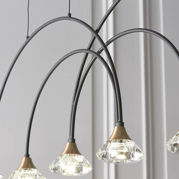 Zander Clear Crystal Shades 6 Light Ceiling Pendant Light In Matt Black
