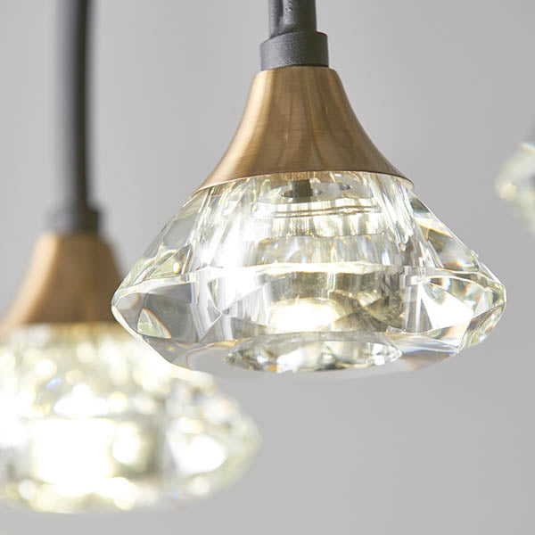 Zander Clear Crystal Shades 6 Light Ceiling Pendant Light In Matt Black