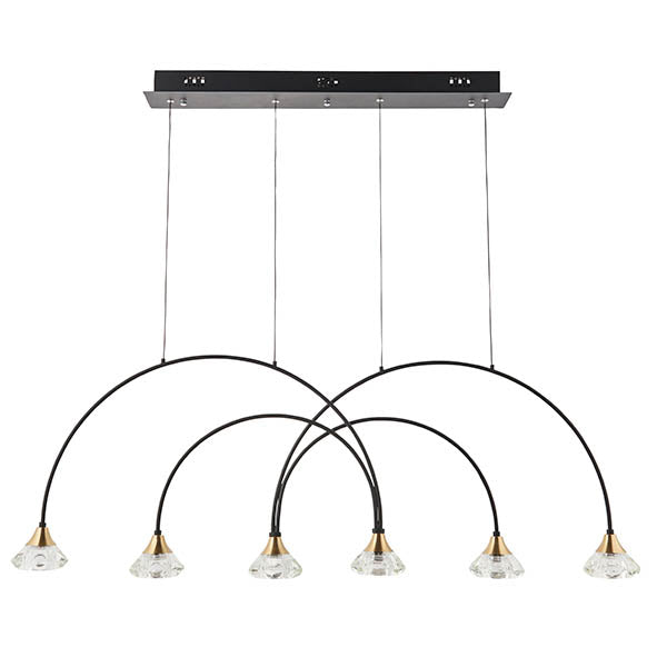 Zander Clear Crystal Shades 6 Light Ceiling Pendant Light In Matt Black