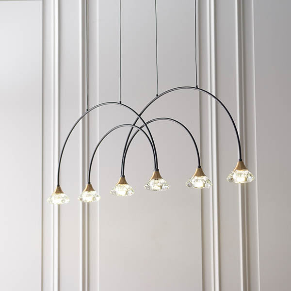 Zander Clear Crystal Shades 6 Light Ceiling Pendant Light In Matt Black