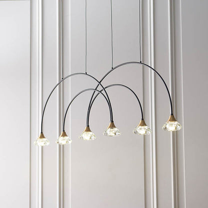 Zander Clear Crystal Shades 6 Light Ceiling Pendant Light In Matt Black