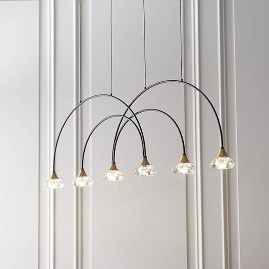 Zander Clear Crystal Shades 6 Light Ceiling Pendant Light In Matt Black