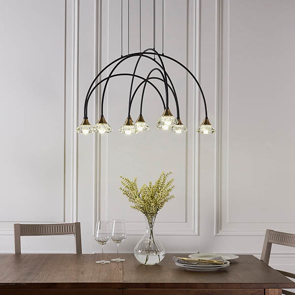 Zander Clear Crystal Shades 9 Light Ceiling Pendant Light In Matt Black