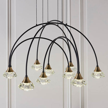 Zander Clear Crystal Shades 9 Light Ceiling Pendant Light In Matt Black