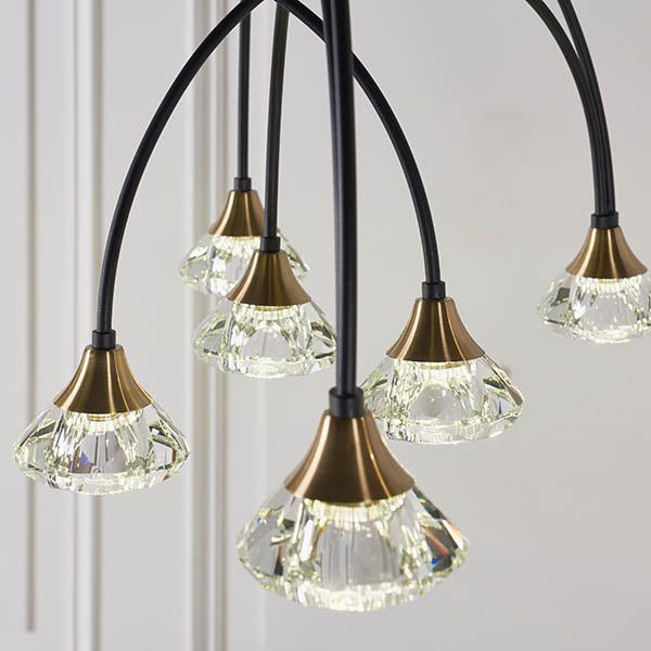Zander Clear Crystal Shades 9 Light Ceiling Pendant Light In Matt Black