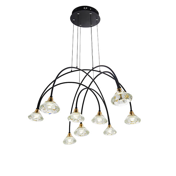 Zander Clear Crystal Shades 9 Light Ceiling Pendant Light In Matt Black