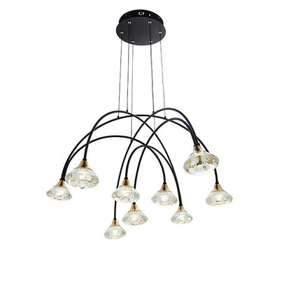 Zander Clear Crystal Shades 9 Light Ceiling Pendant Light In Matt Black