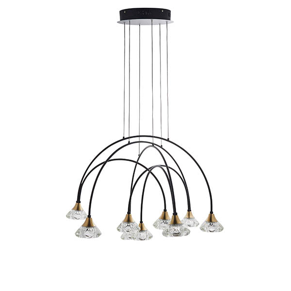 Zander Clear Crystal Shades 9 Light Ceiling Pendant Light In Matt Black