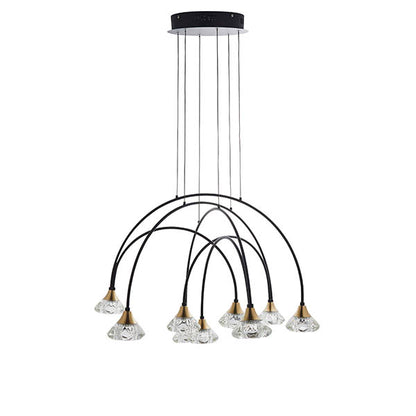 Zander Clear Crystal Shades 9 Light Ceiling Pendant Light In Matt Black