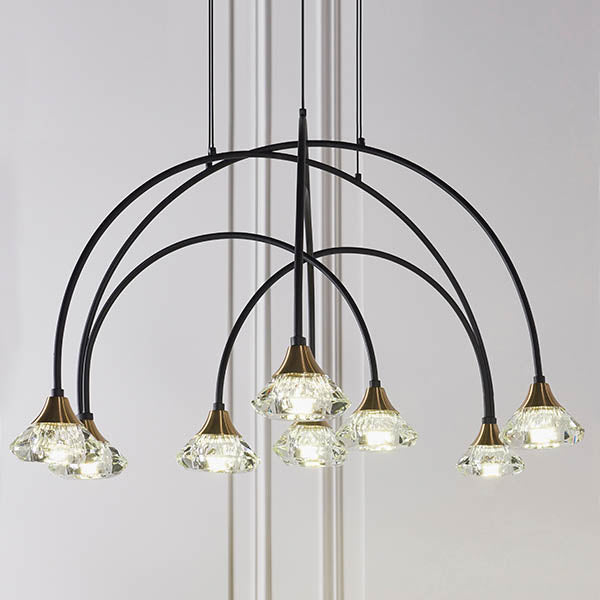 Zander Clear Crystal Shades 9 Light Ceiling Pendant Light In Matt Black