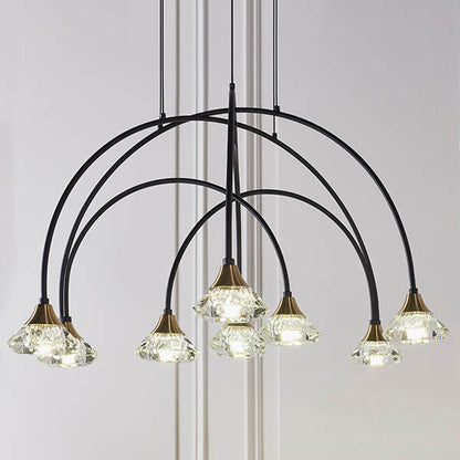 Zander Clear Crystal Shades 9 Light Ceiling Pendant Light In Matt Black