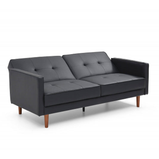 Slumber Leather Effect 3 Seater Sofa Bed In Black With Wooden Frame