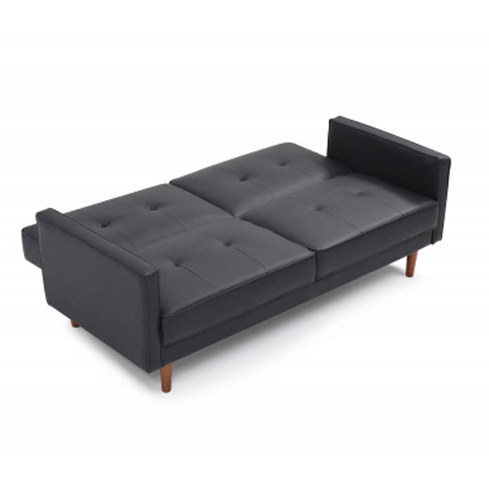 Slumber Leather Effect 3 Seater Sofa Bed In Black With Wooden Frame
