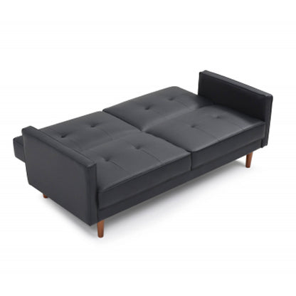 Slumber Leather Effect 3 Seater Sofa Bed In Black With Wooden Frame
