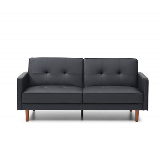 Slumber Leather Effect 3 Seater Sofa Bed In Black With Wooden Frame