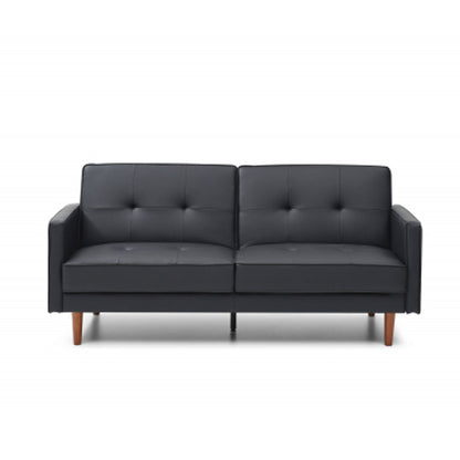 Slumber Leather Effect 3 Seater Sofa Bed In Black With Wooden Frame
