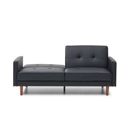 Slumber Leather Effect 3 Seater Sofa Bed In Black With Wooden Frame