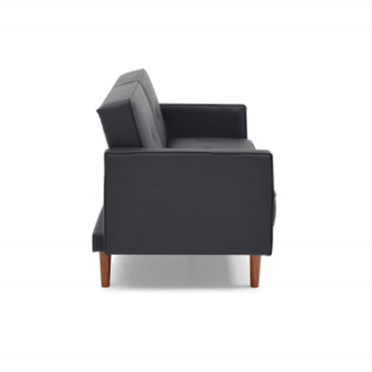 Slumber Leather Effect 3 Seater Sofa Bed In Black With Wooden Frame
