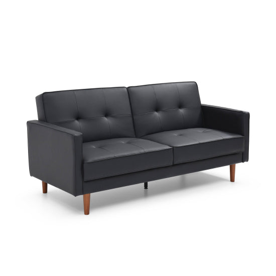 Slumber Leather Effect 3 Seater Sofa Bed In Black With Wooden Frame