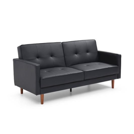 Slumber Leather Effect 3 Seater Sofa Bed In Black With Wooden Frame