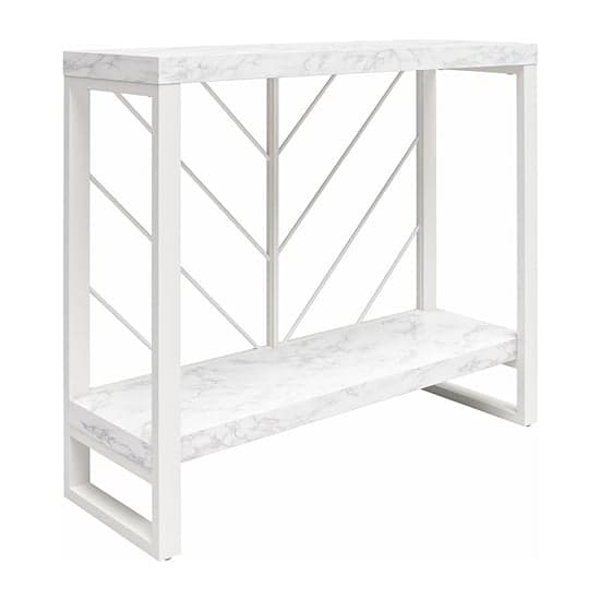Brielle Wooden Console Table In White Faux Marble Effect