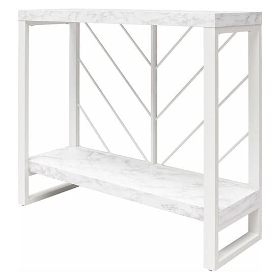 Brielle Wooden Console Table In White Faux Marble Effect