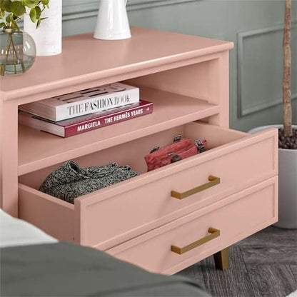 Westerleigh Wide Wooden Bedside Cabinet With 2 Drawers In Pale Pink