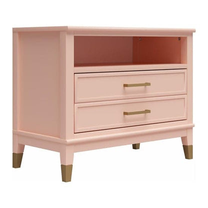 Westerleigh Wide Wooden Bedside Cabinet With 2 Drawers In Pale Pink