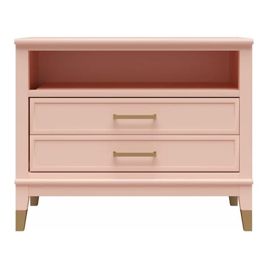 Westerleigh Wide Wooden Bedside Cabinet With 2 Drawers In Pale Pink