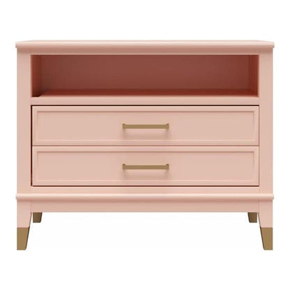 Westerleigh Wide Wooden Bedside Cabinet With 2 Drawers In Pale Pink