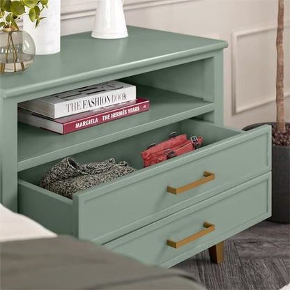Westerleigh Wide Wooden Bedside Cabinet With 2 Drawers In Pale Green