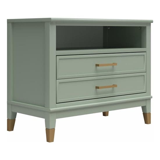 Westerleigh Wide Wooden Bedside Cabinet With 2 Drawers In Pale Green