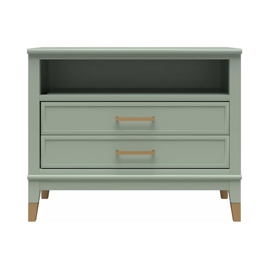Westerleigh Wide Wooden Bedside Cabinet With 2 Drawers In Pale Green