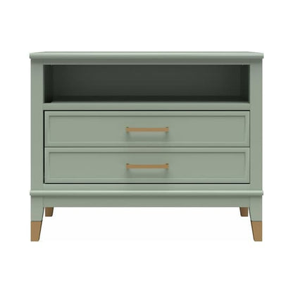 Westerleigh Wide Wooden Bedside Cabinet With 2 Drawers In Pale Green