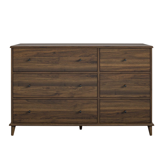 Farnsworth Wooden Chest Of 6 Drawers Wide In Walnut