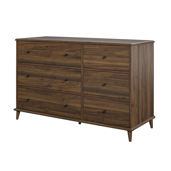 Farnsworth Wooden Chest Of 6 Drawers Wide In Walnut