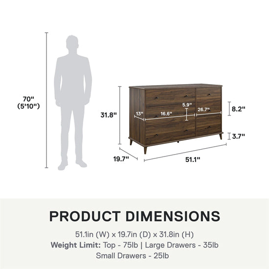 Farnsworth Wooden Chest Of 6 Drawers Wide In Walnut